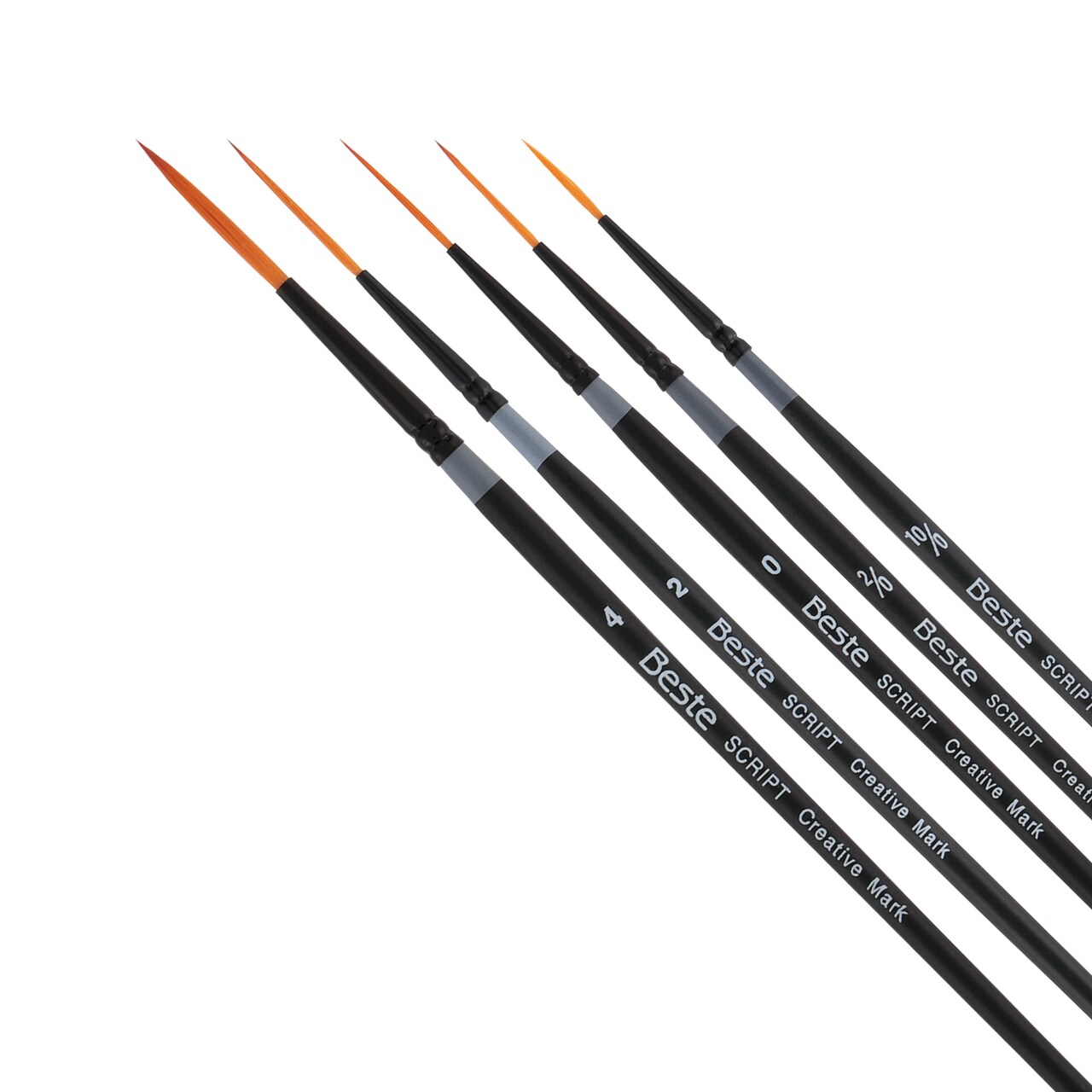 Creative Mark Beste Golden Taklon Script Liner Set of 5 Artist Brush, Professional Watercolor Brushes, For Acrylic Painting, Short Handle, Sharp Edges, Hand-Tied & Shaped